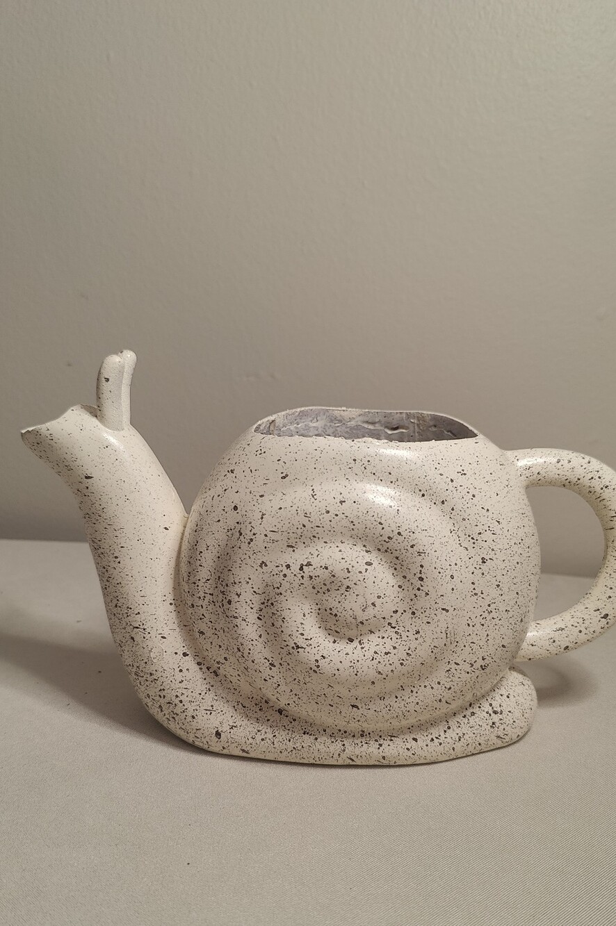 White Speckled Ceramic Snail Planter - Home Art